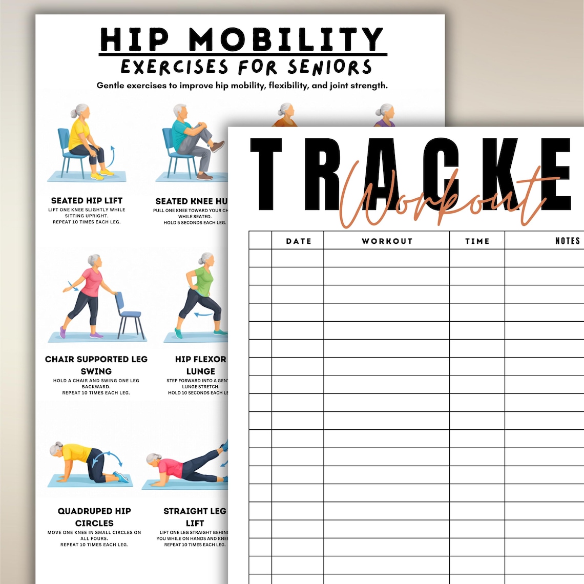 Hip Mobility Exercises for Seniors Printable, 12 Gentle Hip Strength ...