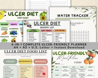 Ulcer Friendly 7 Day Meal Plan, Low Acid Diet Grocery Planner (PDF)