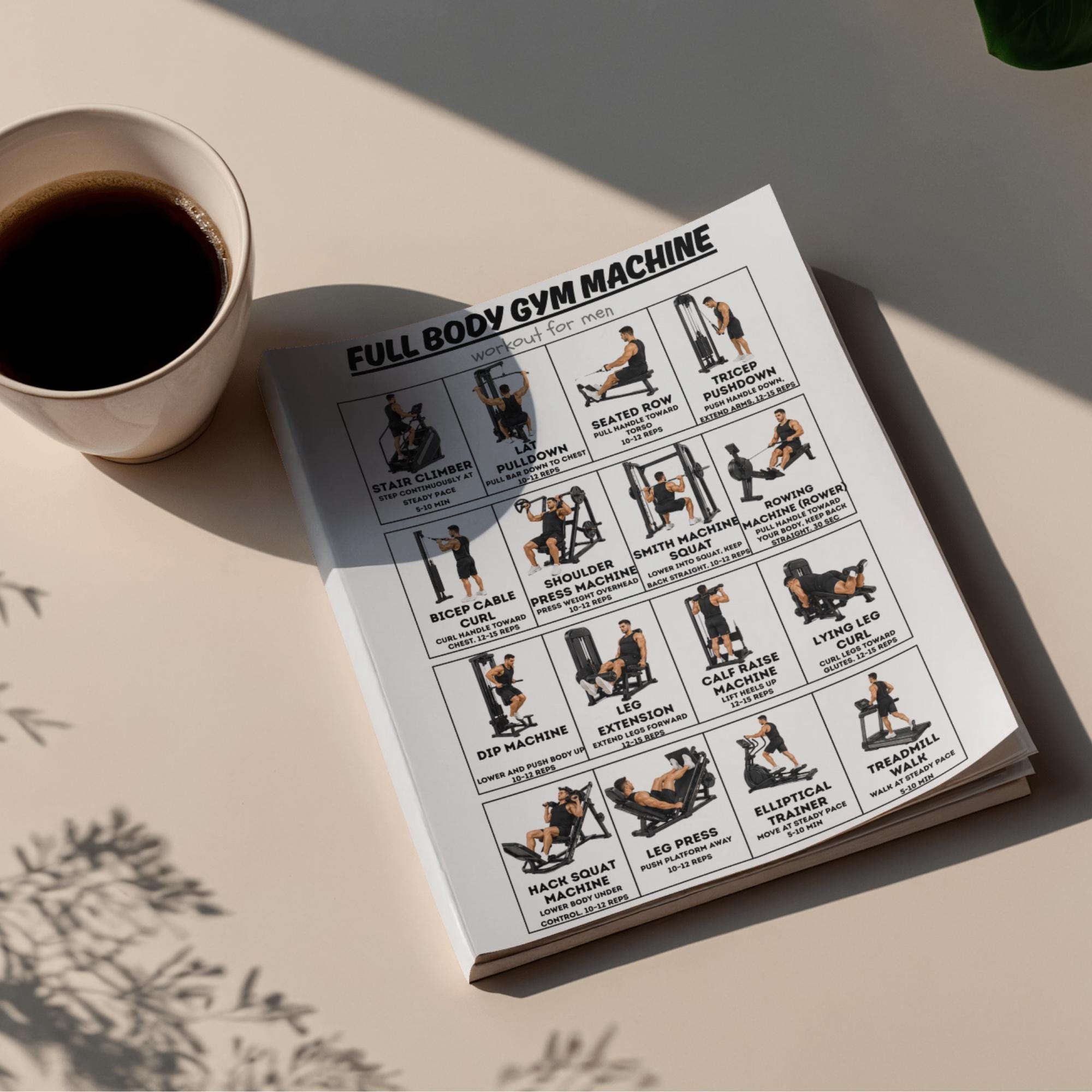 Full Body Gym Machine Workout for Men, Strength Training Printable, Gym ...