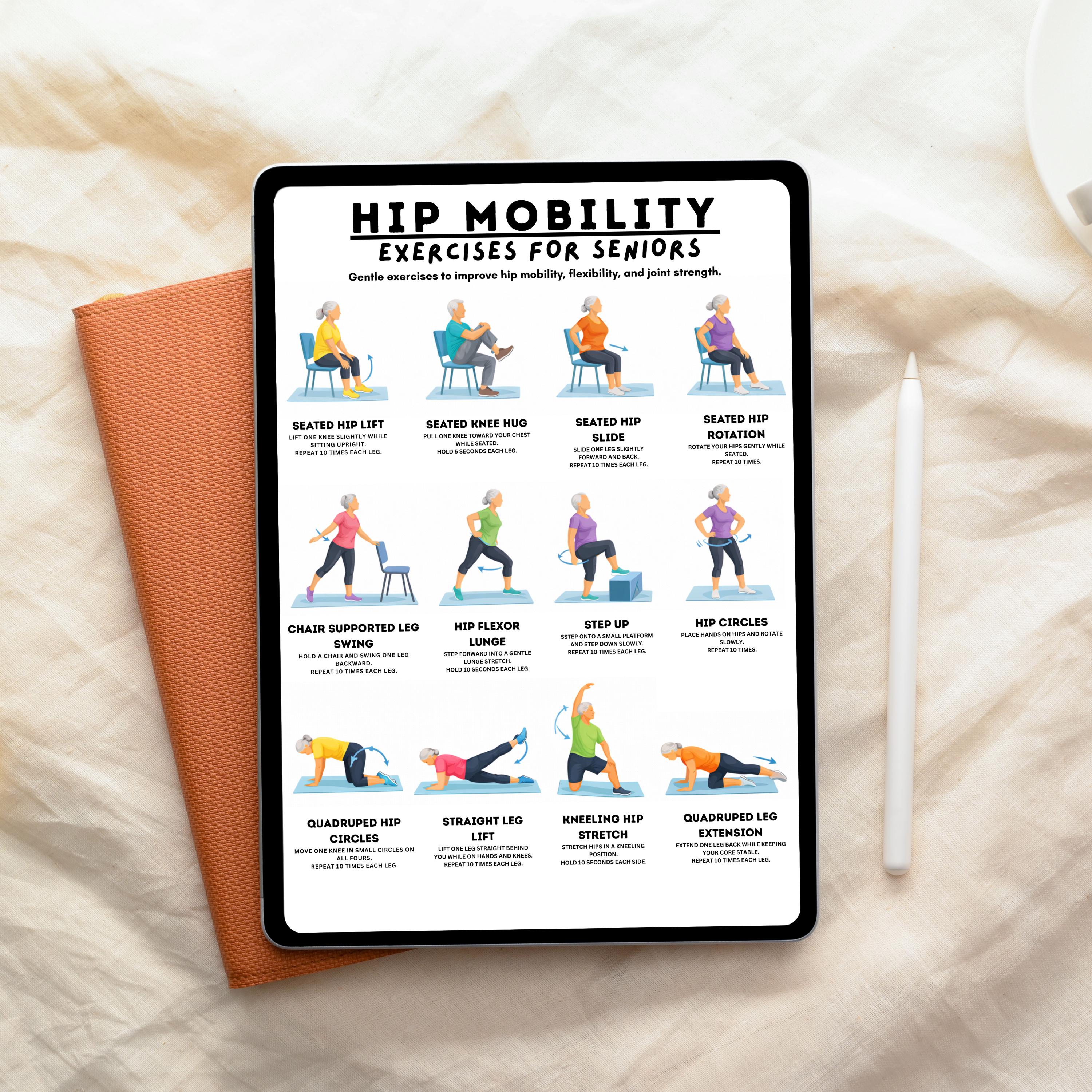 Hip Mobility Exercises for Seniors Printable, 12 Gentle Hip Strength ...