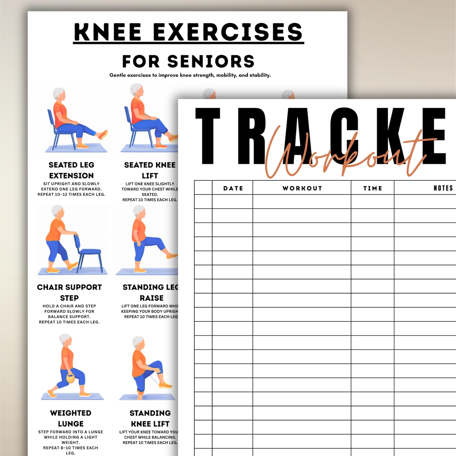 Knee Exercises for Seniors Printable, 12 Gentle Knee Strengthening ...