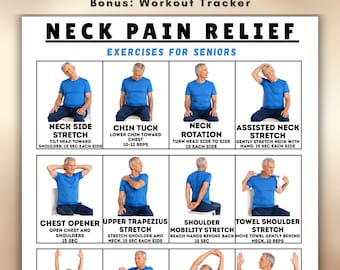 Neck Pain Relief Exercises for Seniors, Gentle Neck Stretches, Senior Mobility Routine, Printable Exercise Chart PDF