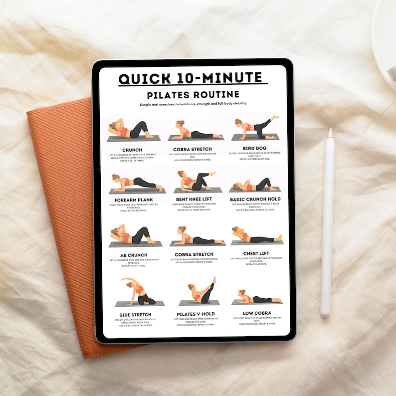 Quick 10-minute Pilates Routine, Pilates Workout Printable, Home ...