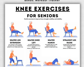Knee Exercises for Seniors Printable, 12 Gentle Knee Strengthening Exercises, Senior Knee Pain Relief Workout, Mobility Exercises Chart