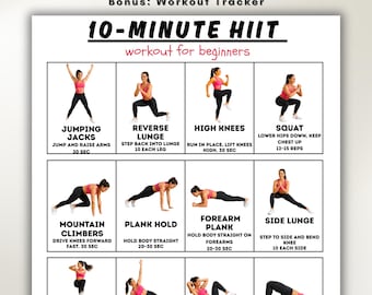 Beginner 10 Minute HIIT Workout, Fat Burning Home Workout, No Equipment Routine, Full Body Cardio, A5 A4 US Letter PDF