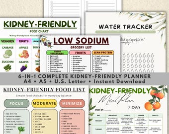 Kidney-Friendly Printable Bundle, 7-Day Meal Plan, Low Sodium Food Chart (PDF)