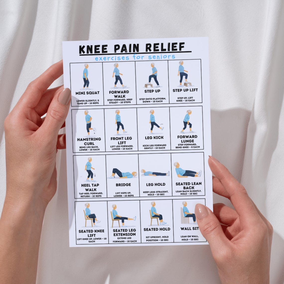 Knee Pain Relief Exercises for Seniors, Chair and Standing Workout ...