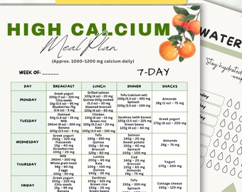 High Calcium 7 Day Meal Plan, Daily mg Breakdown (PDF)