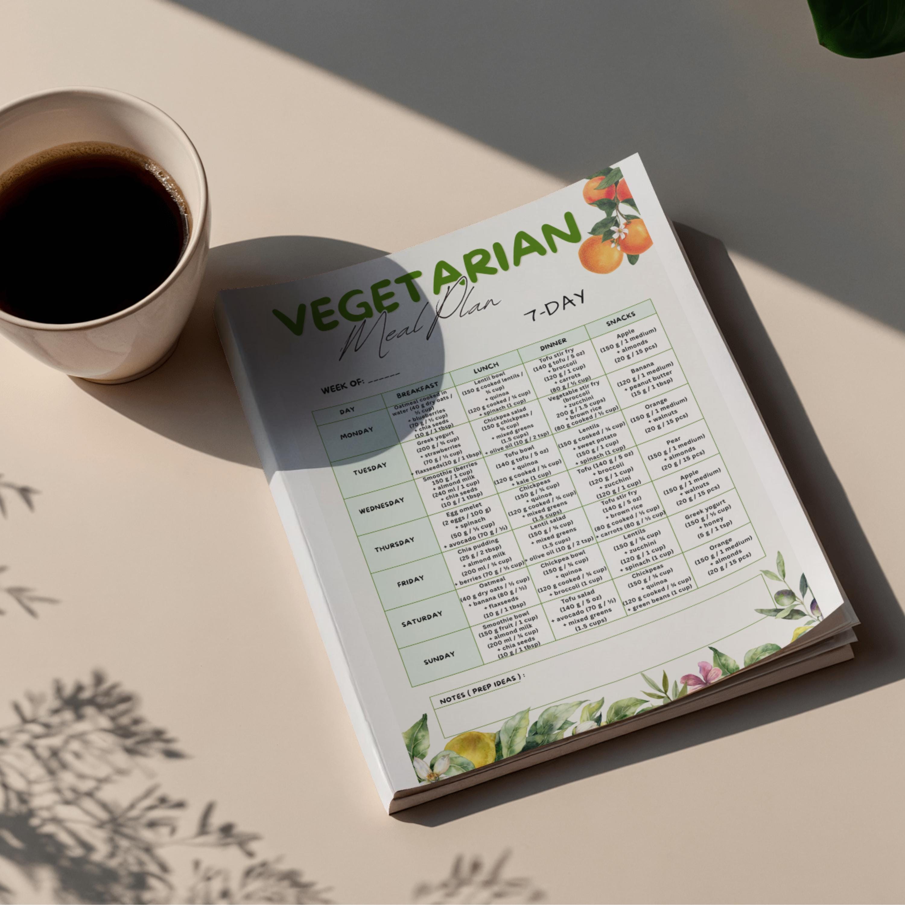 Vegetarian 7 Day Meal Plan Printable, Plant Based Meal Plan, Healthy ...