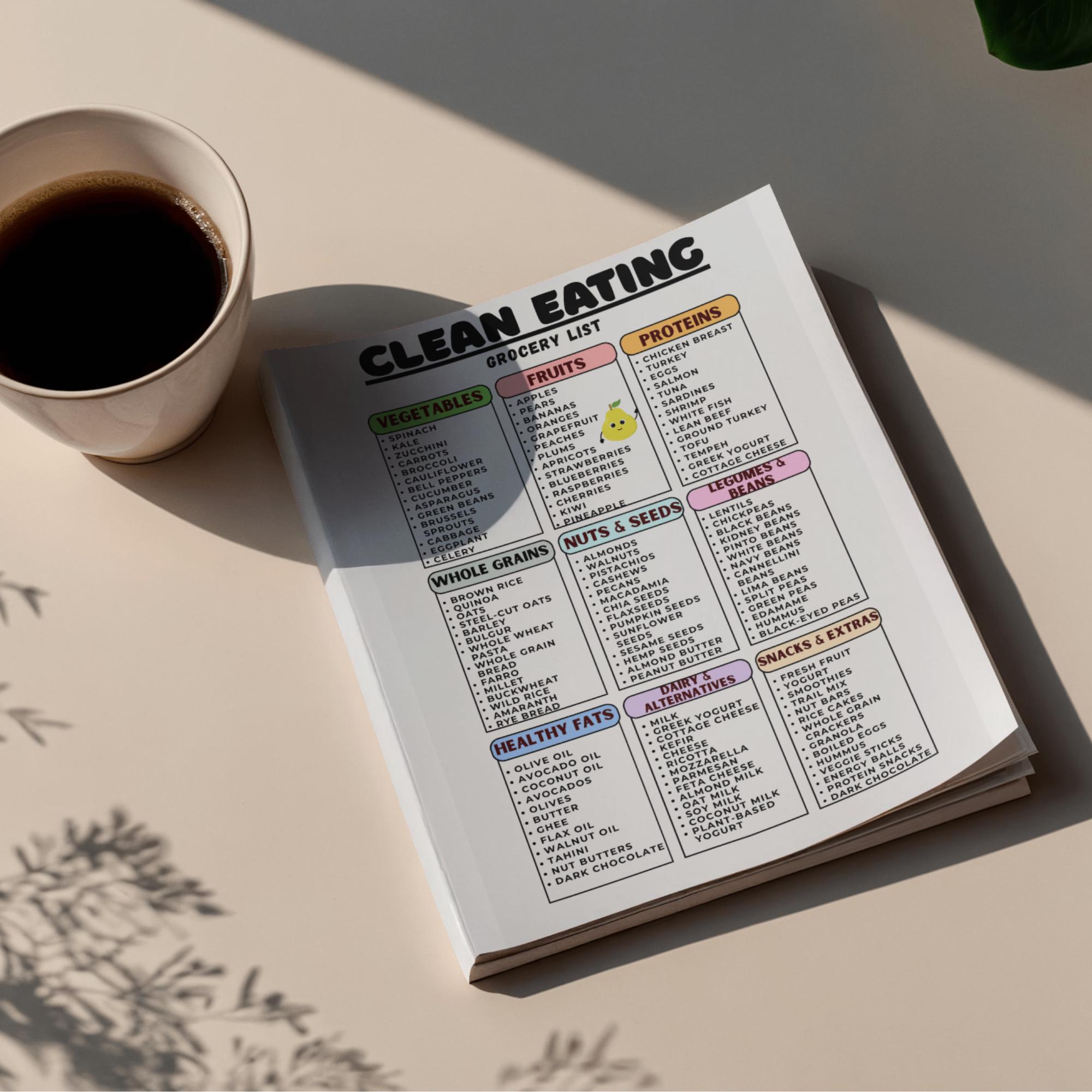 Clean Eating Grocery List Printable, Healthy Food Shopping List, Whole ...