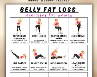 Belly Fat Loss Exercises for Women, Flat Stomach Workout Printable, Home Ab Workout, Weight Loss Routine, Core Training Chart