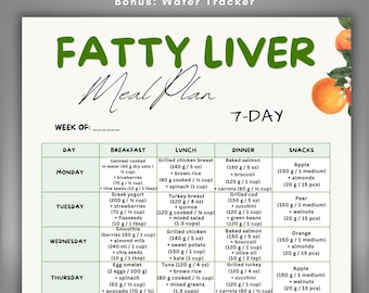 Plan de repas du foie gras sur 7 jours à imprimer, plan de régime de désintoxication du foie, régime NAFLD, plan de repas anti-inflammatoire, régime hépatique sain, guide de préparation de repas