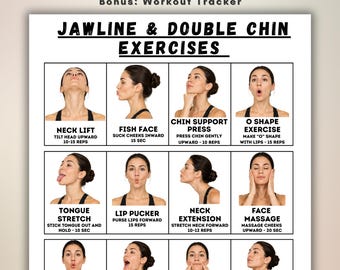 Jawline & Double Chin Exercises, Face Yoga Printable for Women, Neck and Jaw Toning Routine, Facial Workout, A5 A4 PDF