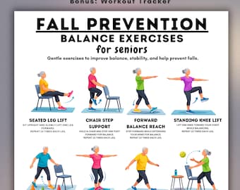 Fall Prevention Balance Exercises for Seniors Printable, Balance Exercises Chart, Senior Stability Workout, Home Workout Guide