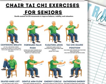 Chair Tai Chi for Seniors, Seated Tai Chi Exercises, Gentle Balance Workout, Senior Fitness Printable, Mindful Movement Chart