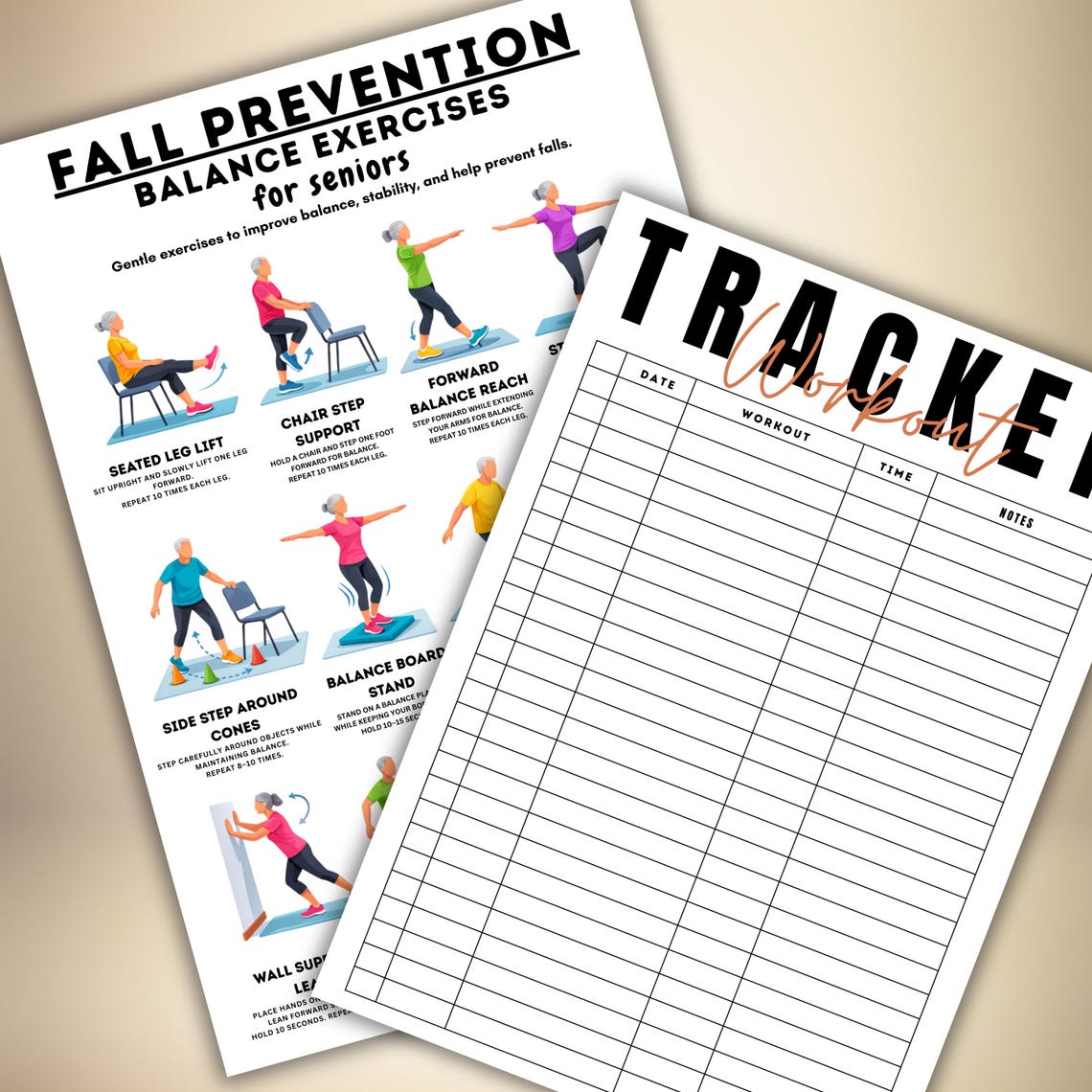 Fall Back Exercise Fall Prevention Balance Exercises for Seniors Printable, Balance ...