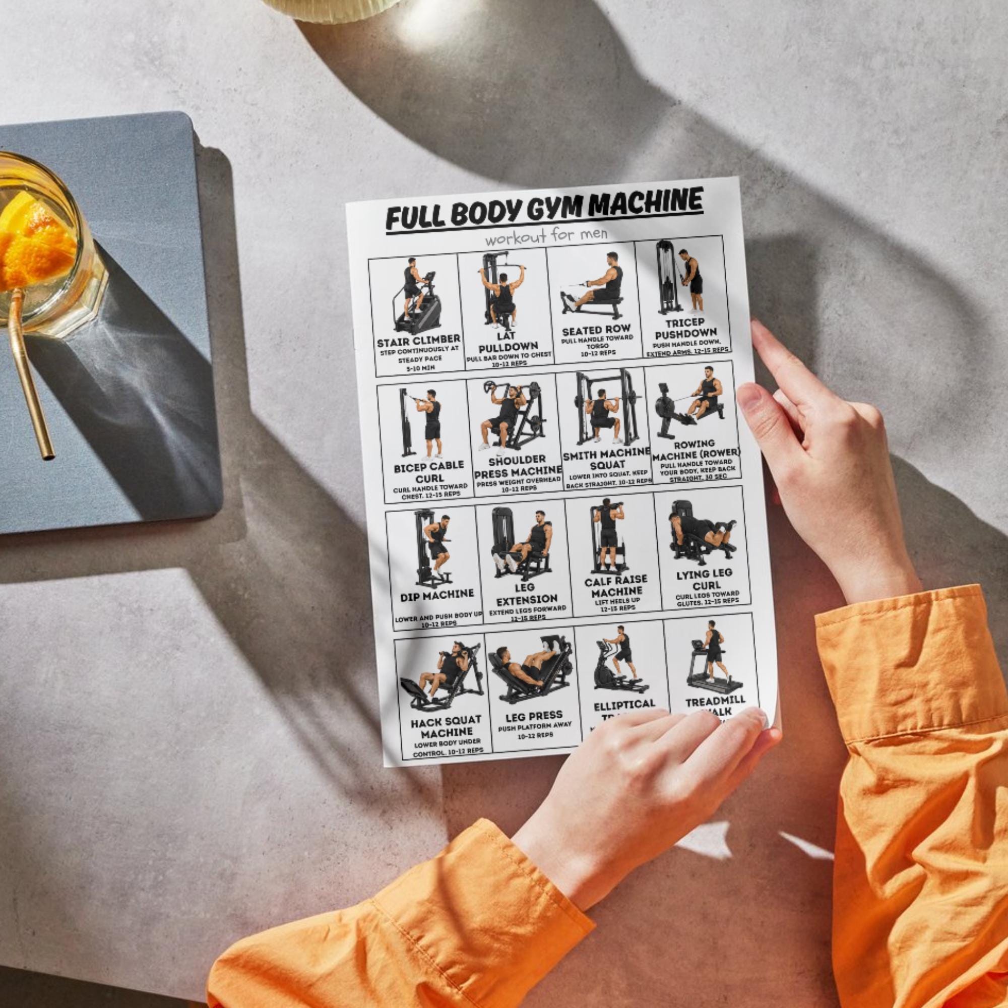Full Body Gym Machine Workout for Men, Strength Training Printable, Gym ...