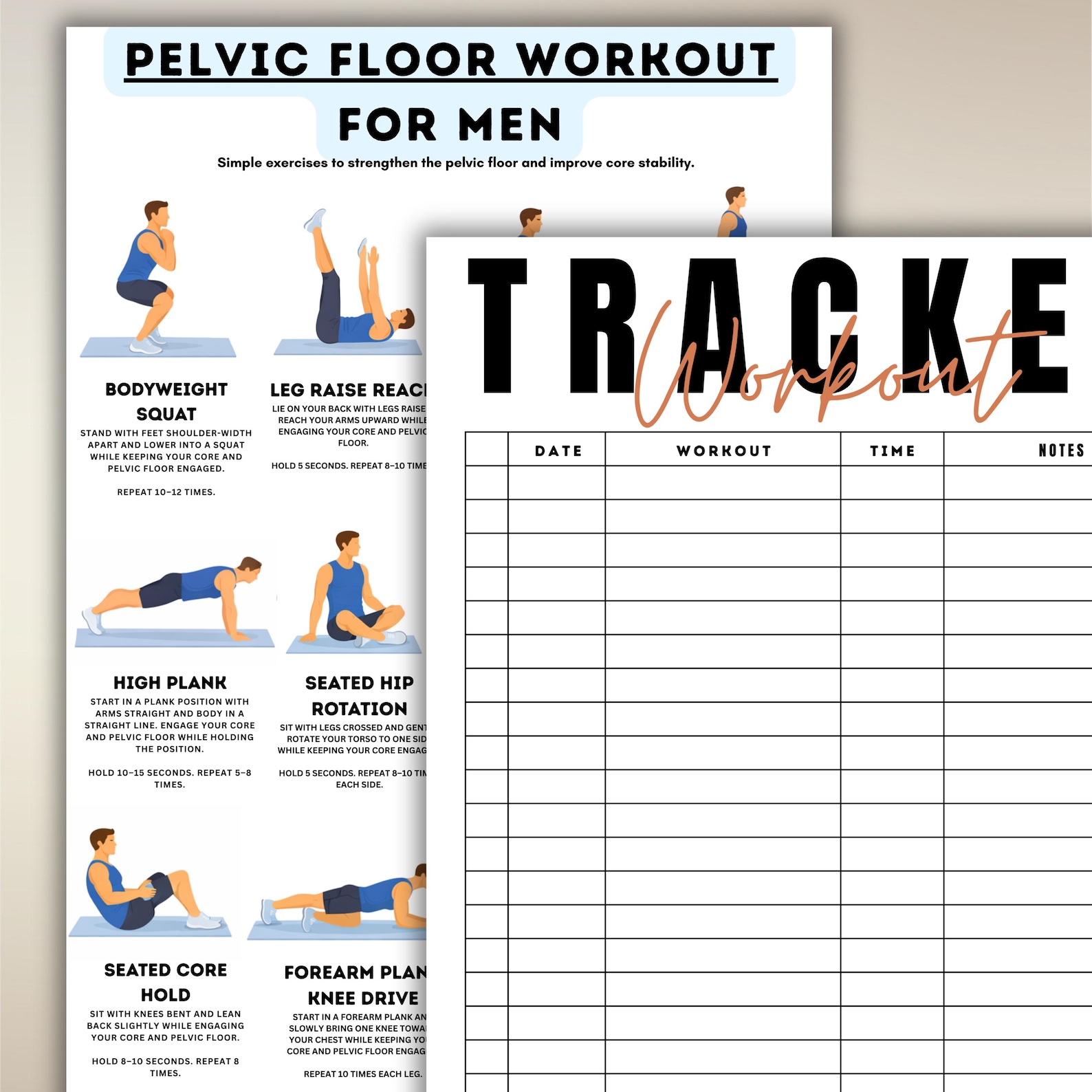 Pelvic Floor Exercises for Men Printable, Kegel Workout Chart, 12 ...