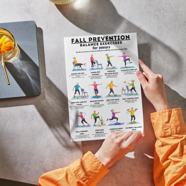 Fall Back Exercise Fall Prevention Balance Exercises for Seniors Printable, Balance ...