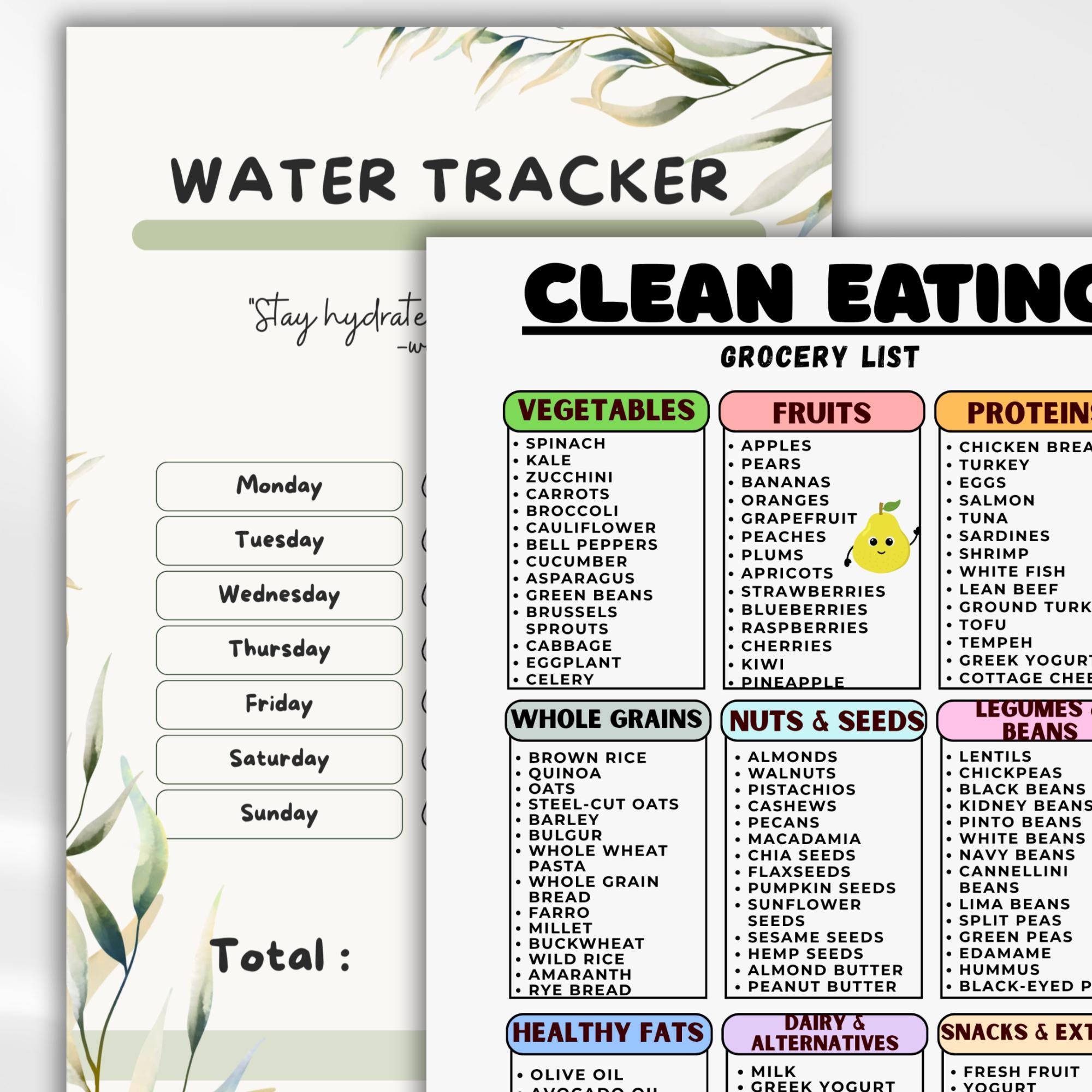 Clean Eating Grocery List Printable, Healthy Food Shopping List, Whole ...