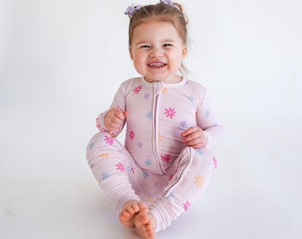 Dormeuse florale de printemps et de Pâques en bambou pour bébés, barboteuse convertible à fermeture éclair, bambou doux et extensible