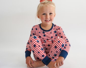 Pyjama 2 pièces drapeau américain en bambou pour enfant, bambou doux et extensible