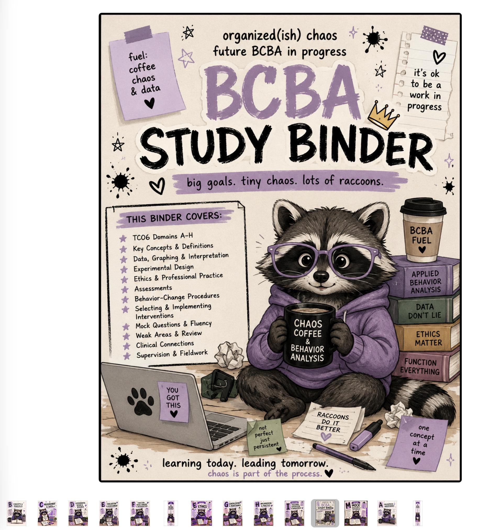 BCBA Study Binder Exam Prep Organizer Racoon (digital Download) - Etsy