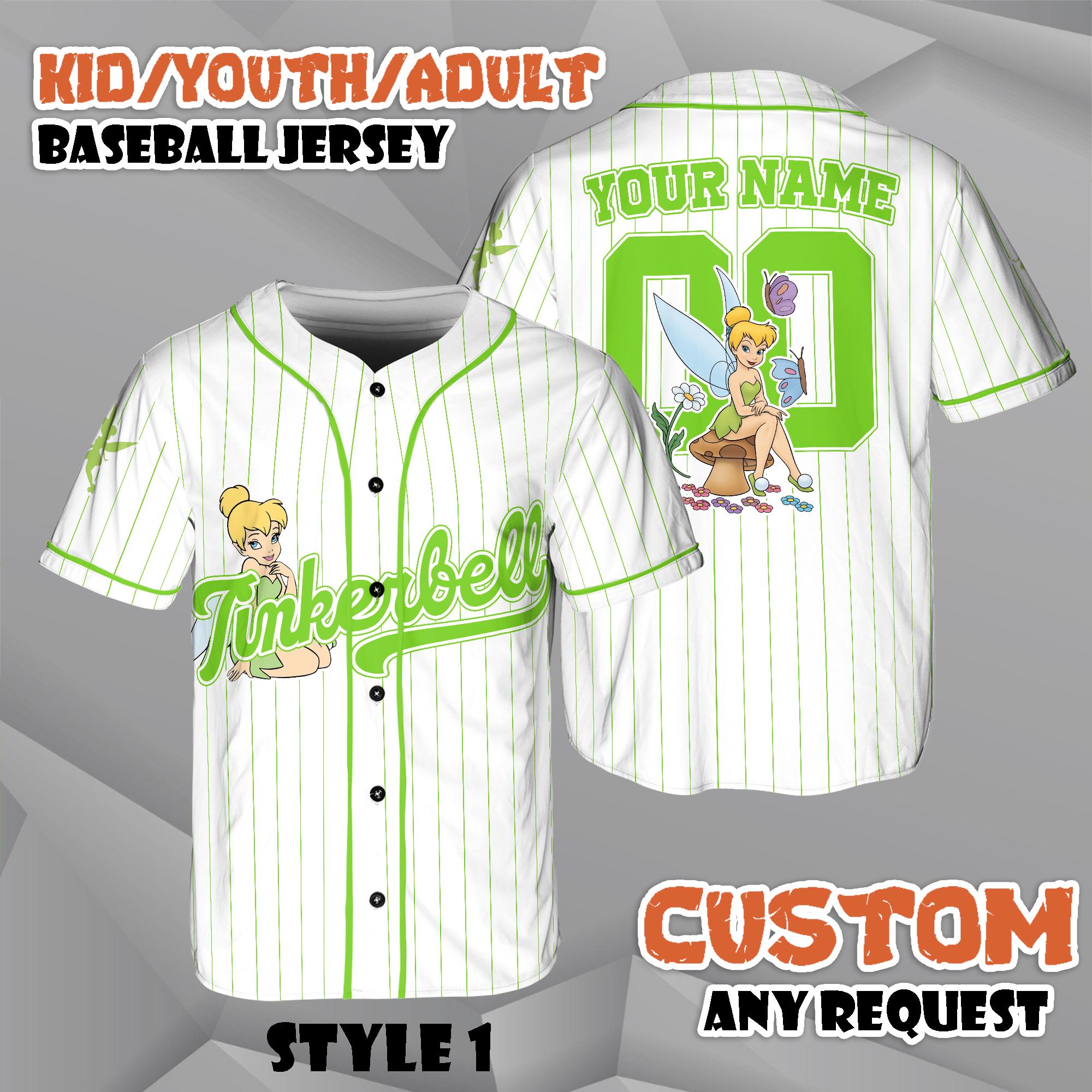 Discover Custom Tinker Bell Baseball Jersey, Peter Pan Movie Characters, Disneyland Outfit