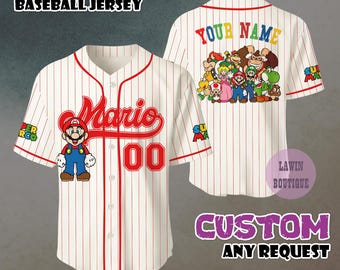 Custom Super Mario Bowser Baseball Jersey, Epic Universe Gamer Vacation Matching Trip Shirt