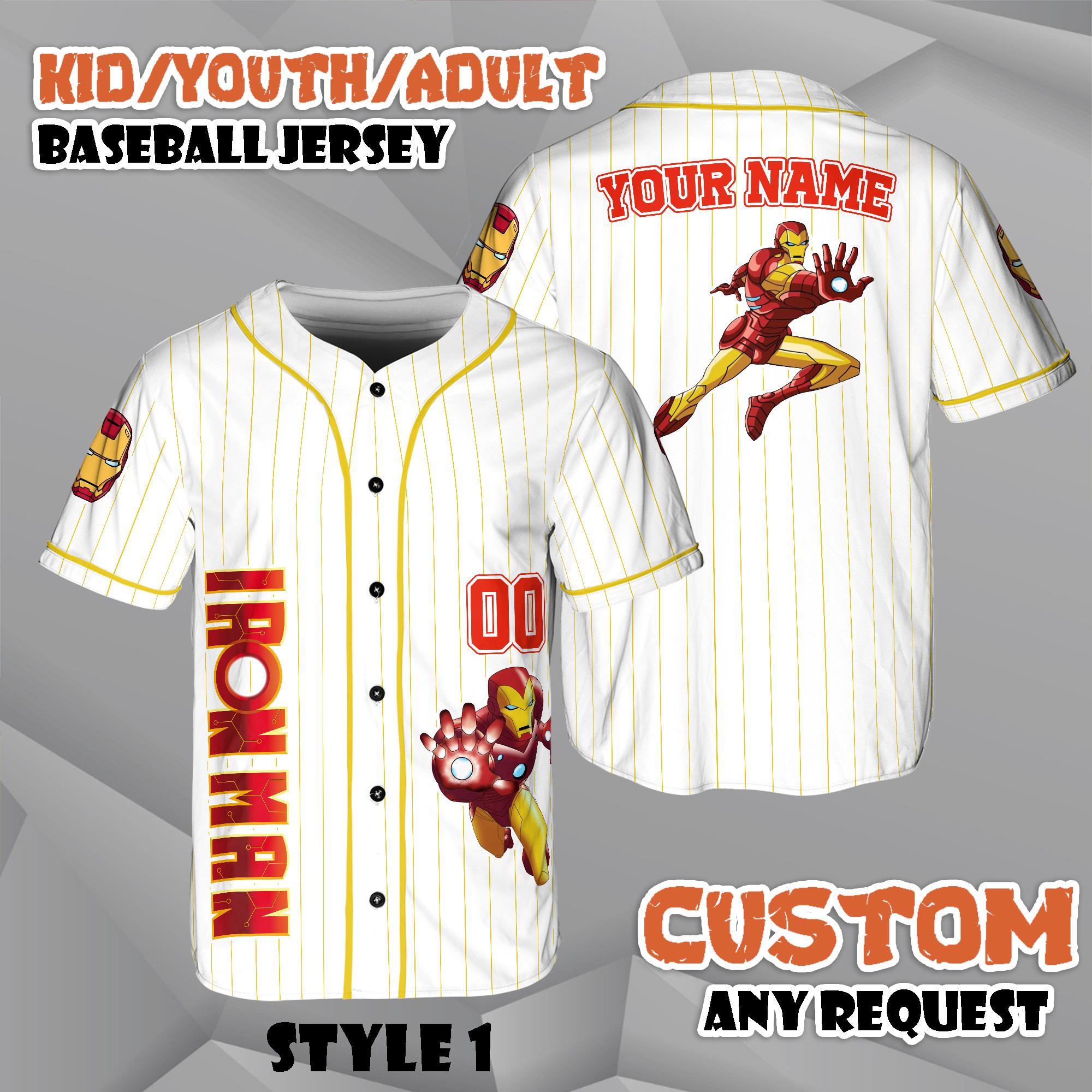 Discover Personalized Iron Man Baseball Jersey, Custom Kid Youth Adult Marvel Avengers Jersey, Hero Sport Shirt