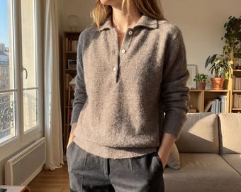 Gebreide hoodie van pure wol | Trui met knoopkraag