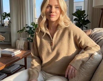 Oversized trui met halve rits | Grofgebreide gezellige wintertop