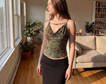 Olijfgroen cami-kanten cami-top | Crop tanktop met V-hals en verstelbare riem