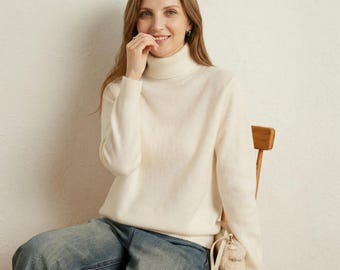 Trui met opstaande kraag van merinowol – zacht, ademend en warm | Gebreide herfst-/wintertrui voor dames
