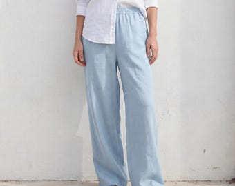 Linnen broek met wijde pijpen | Palazzobroek met hoge taille | Ademende zomerpasvorm