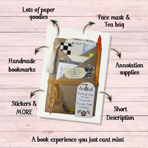 Blind Date with a Book | Blind Dates with Books Collection | Mystery Book Gift | Book Lover Gift | Bookish Gift | Reader Gift | Book Gift Box | Curated Reading Experience featuring a beautifully wrapped mystery book in brown kraft paper tied with twine, with bookmarks, bookish stickers, reading accessories, paper treasures, stationery, journaling supplies, annotation tabs, and thoughtful gifts for readers, book clubs, birthdays, holidays, Christmas, and self-care.