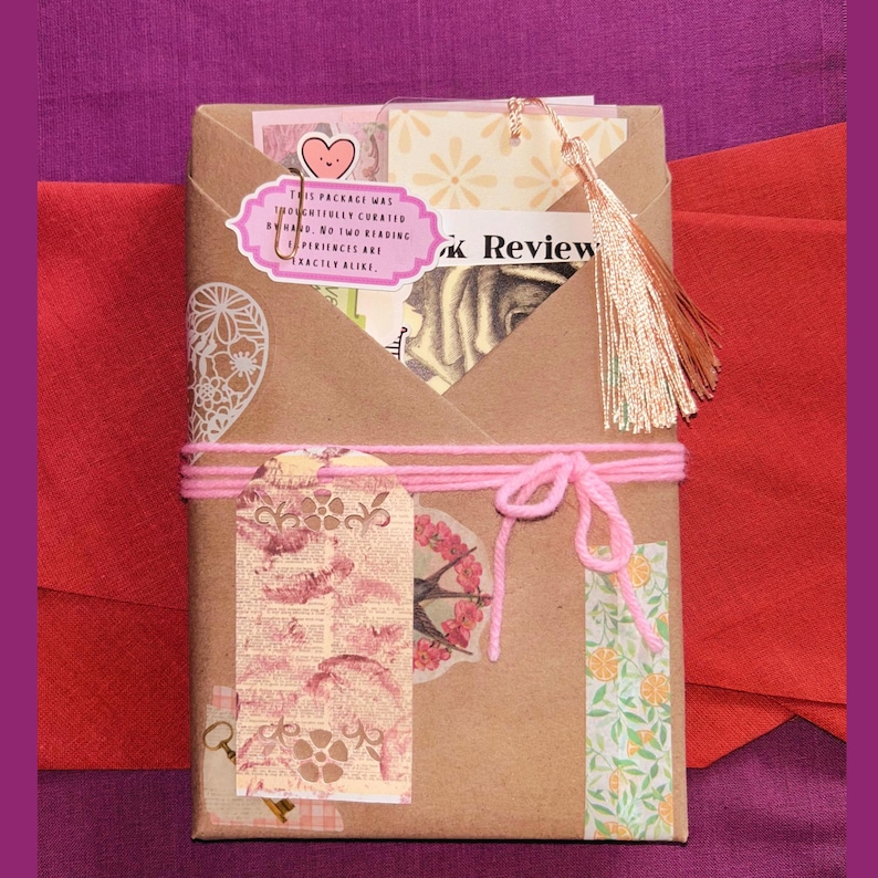 Blind Date with a Book | Blind Dates with Books Collection | Mystery Book Gift | Book Lover Gift | Bookish Gift | Reader Gift | Book Gift Box | Curated Reading Experience featuring a beautifully wrapped mystery book in brown kraft paper tied with twine, with bookmarks, bookish stickers, reading accessories, paper treasures, stationery, journaling supplies, annotation tabs, and thoughtful gifts for readers, book clubs, birthdays, holidays, Christmas, and self-care.