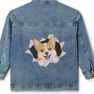 Peeking Tricolor Corgi Embroidery Design, Smiling Corgi Machine Embroidery File, Happy Dog Stitch Pattern - PES DST, 9 Sizes