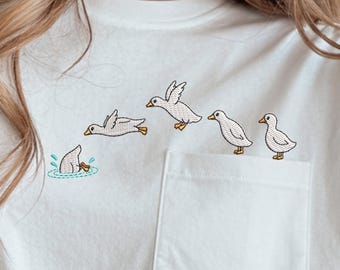 Ganzenzakborduurontwerp, machineborduurpatroon grappige gans, Flying Goose Stitch-bestand, meerdere maten