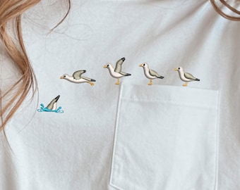 Seagull Splashdown Arc Borduurontwerp, Flying Seagull Pocket Borduurpatroon, Coastal Bird Machine Borduurbestand, 9 maten PES DST