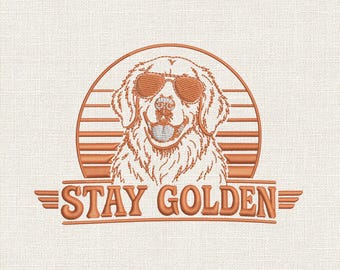 Stay Golden Dog Embroidery Design, Golden Retriever Machine Embroidery File, Retro Sunset Dog Embroidery Pattern, Dog Stitch File, PES DST