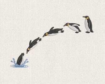 Penguin Splashdown Arc Embroidery Design, Penguin Machine Embroidery Pattern, Leaping Penguin Stitch File, EXP JEF