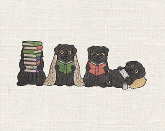 Dog Bookworm Embroidery Design, Reading Black Lab Machine Embroidery File, Book Lover Dog Stitch Pattern – DST JEF & More