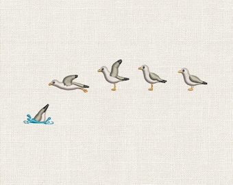 Seagull Splashdown Arc Embroidery Design, Seagull Machine Embroidery Pattern, Coastal Bird Stitch File, 9 Sizes PES DST