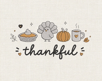 Cozy Thanksgiving Turkey Embroidery Design, Thankful Machine Embroidery File, Fall Holiday Stitch Pattern - PES DST, 9 Sizes