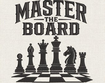 Master The Board Chess Embroidery Design, Retro Chess Player Machine Embroidery File, Chess Pieces Pattern, 9 Sizes Included PES DST