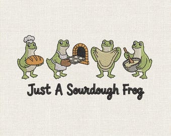 Frog Bakery Team Embroidery Design, Sourdough Frog Machine Embroidery Pattern, Baking Frog Stitch File, 9 Sizes Included