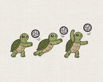 Volleyball Turtle Embroidery Design, Cute Sea Turtle Volleyball Embroidery File, Sports Turtle Stitch Pattern, 9 Sizes PES DST
