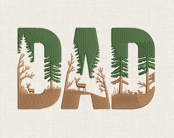 Pappa skog broderidesign, camping pappa maskinbroderifil, hjortjakt broderi - DST VP3
