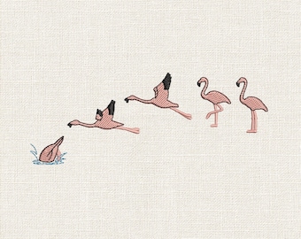 Flamingo Splashdown Arc Embroidery Design,  Pink Flamingo Machine Embroidery Pattern, Tropical Bird Stitch File, 9 Sizes